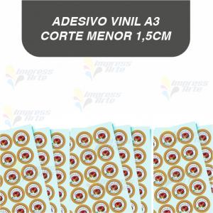 Adesivo VINIL A3 CORTE MENOR 1,5CM Vinil Fasson® PP impressão laser A3 4x0 Só Frente brilho  Para adesivos com o *mesmo formato de corte*.