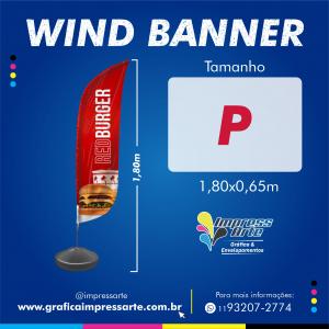 Wind Banner P Estrutura Alumínio Tecido Tactel 1.55m 1.80m x 0.65m 4x4 Frente e verso colorido   Kit completo (bandeira, base e haste alumínio)