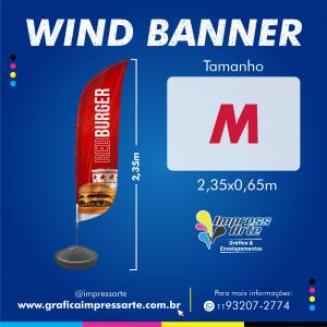 Wind Banner M Estrutura Alumínio Tecido Tactel  2.00m Com Base 2.35m x 0.65m 4x4 Frente e verso colorido   Kit completo (bandeira, base e haste)