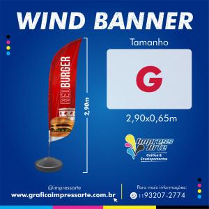 Wind Banner G Estrutura Alumínio Tecido Tactel 2.50m. Com Base 2.9m x 0.65m 4x4 Frente e verso colorido   Kit completo (bandeira, base e haste)