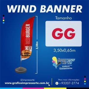 Wind Banner GG Estrutura Alumínio Tecido Tactel 2,90m Com Base 3,60m x 0,65m 4x4 Frente e verso colorido   Kit completo (bandeira, base e haste)
